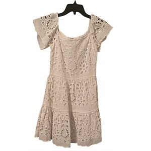 Gianni Bini Women’s Cream White Summer Floral Embroidered Cotton Dress Size 0